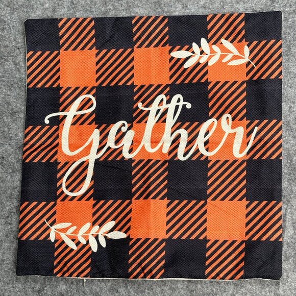 Fall Pillow Covers 18x18 (approx)- Set of 4 Farmhouse Buffalo Plaid Pumpkin Home - Picture 4 of 9